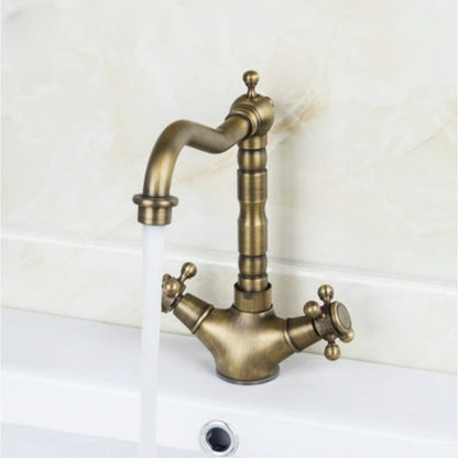 Dual Handles Swivel Antique Brass Basin Mixer Tap