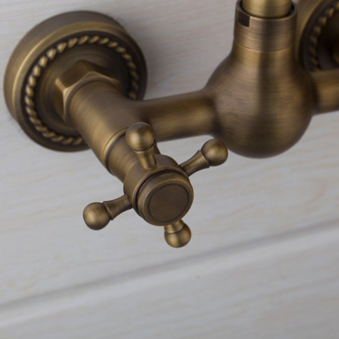 Wall Mounted Swivel Antique Brass Dual Handles Faucet