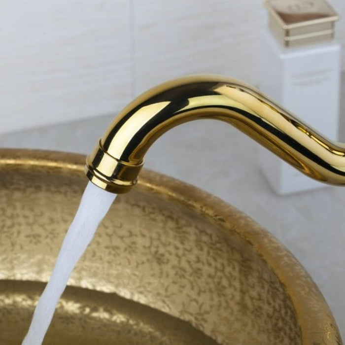 Golden Swivel Deck Mounted Brass Ceramic Faucet