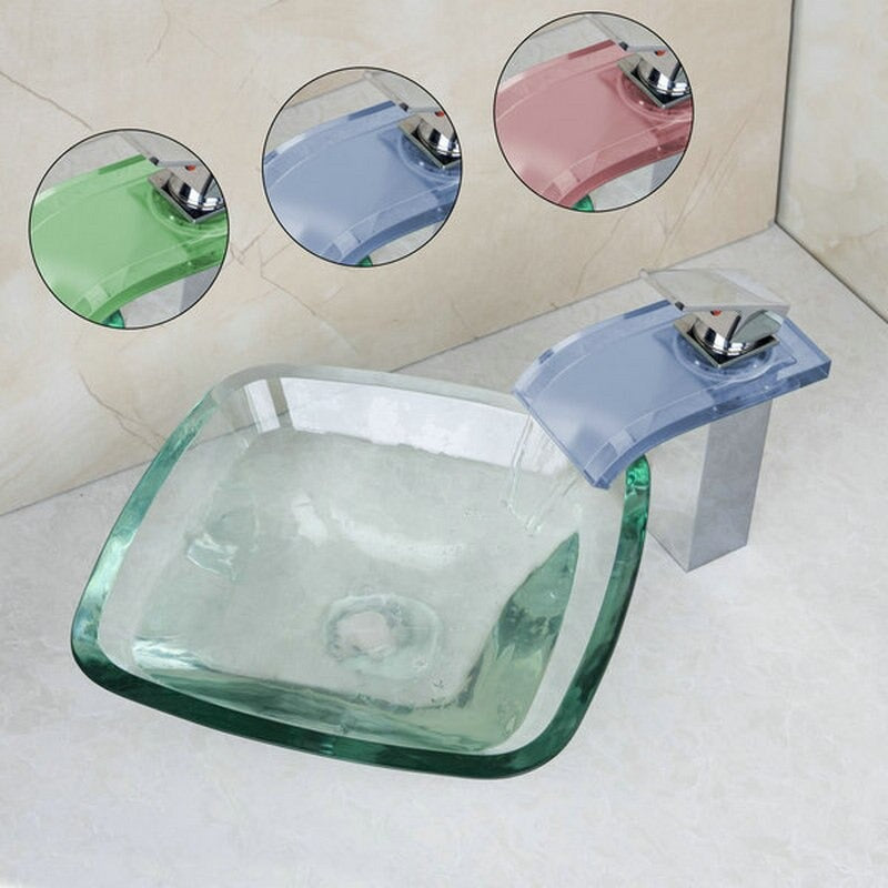 Tempered Glass Bathroom Square Sink Set