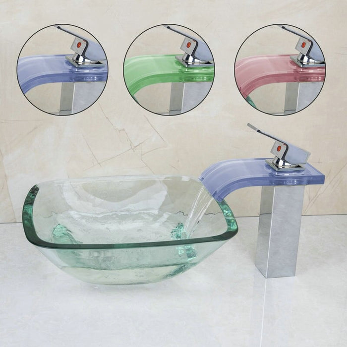 Tempered Glass Bathroom Square Sink Set
