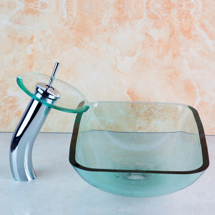 Tempered Glass Sink Transparent Bathroom Sink Faucet Mixer Tap Set