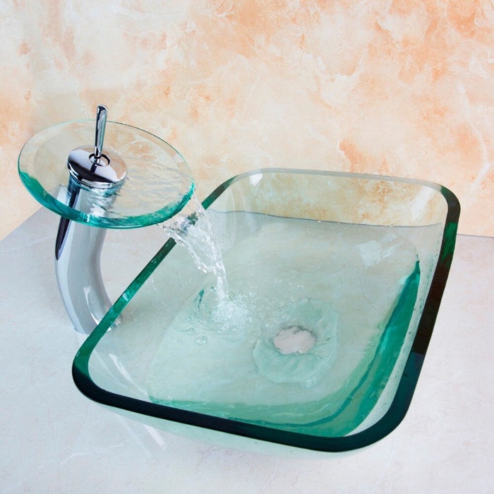 Tempered Glass Sink Transparent Bathroom Sink Faucet Mixer Tap Set