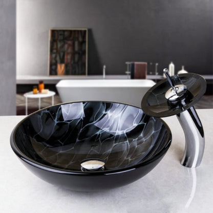 Hand Painting Artistic Glass Basin Brass Faucet Set
