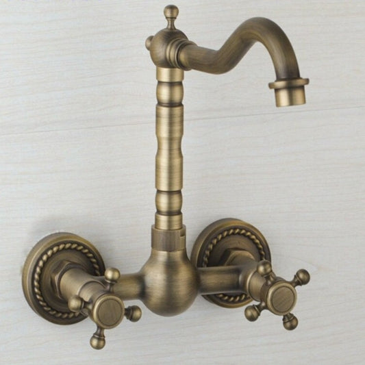 Wall Mounted Bathtub Antique Brass Mixer Tap