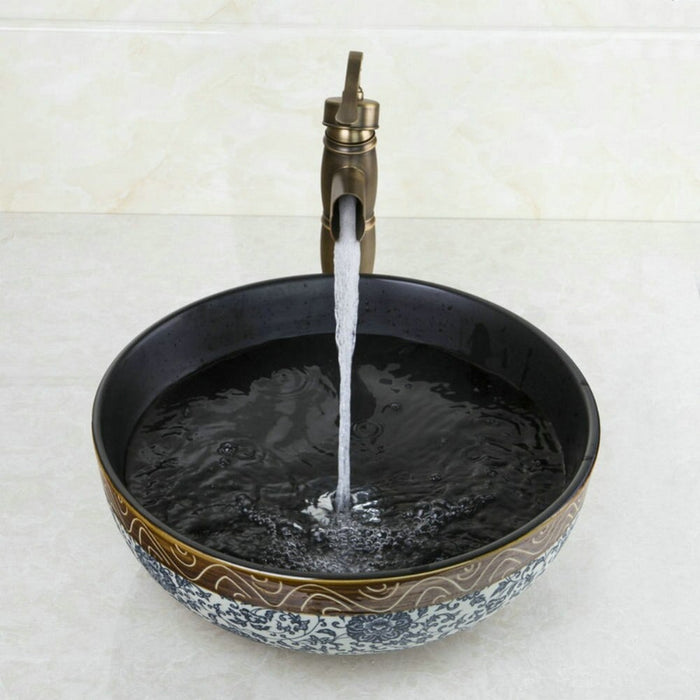 Traditional Design Ceramic Round Sink Faucet Set