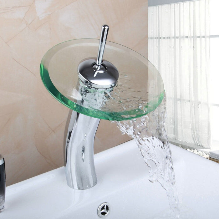 Tempered Glass Chrome Bathroom Faucet Mixer Tap