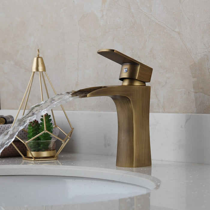 Deck Mounted Antique Brass Bathroom Basin Faucet