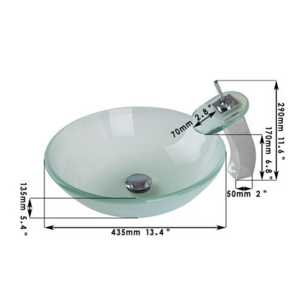 Tempered Glass Sink With Waterfall LED Faucet Tap Set