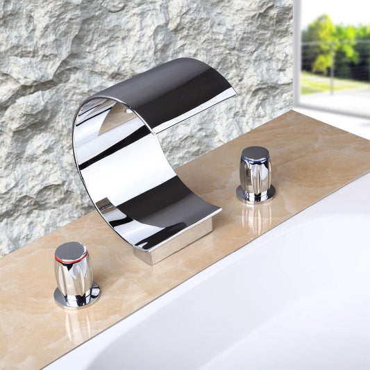 Double Handle Waterfall Deck Mount Mixer Faucet