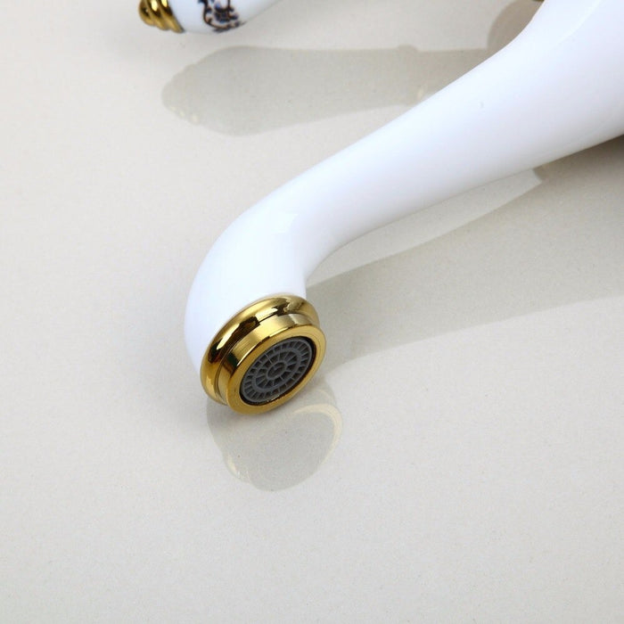 White Paint Luxury Diamond Brass Golden Faucet
