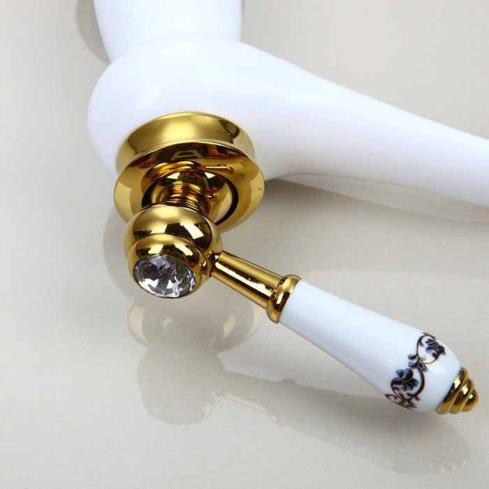 White Paint Luxury Diamond Brass Golden Faucet