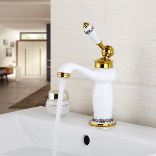 White Paint Luxury Diamond Brass Golden Faucet