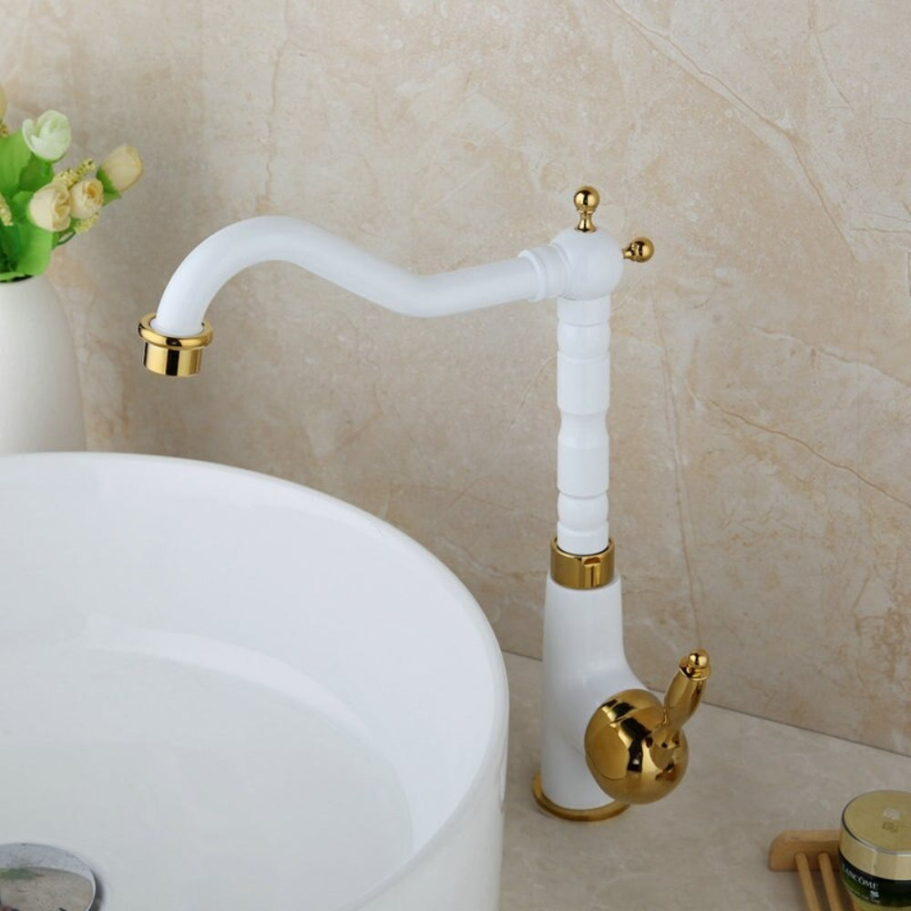 White Gold Stylish Swivel Sink Mixer Faucet