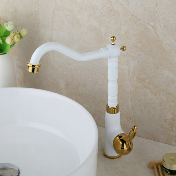 White Gold Stylish Swivel Sink Mixer Faucet
