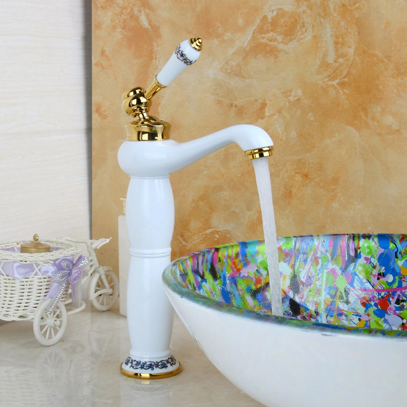 White Painted Ceramic Handle Finish Waterfall Faucet