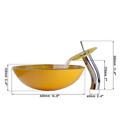 Yellow Washbasin Counter Glass Sinks Faucet Set