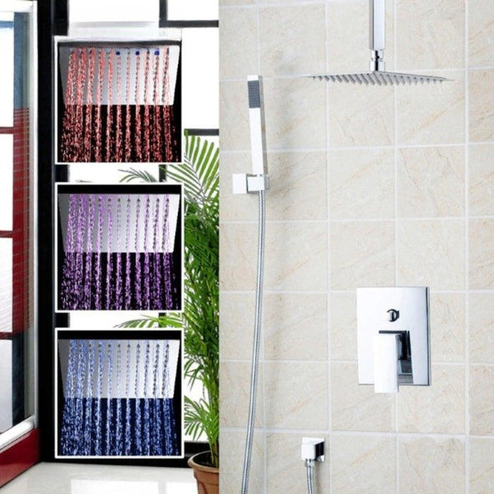 LED Bathroom Rain Chrome Shower Set
