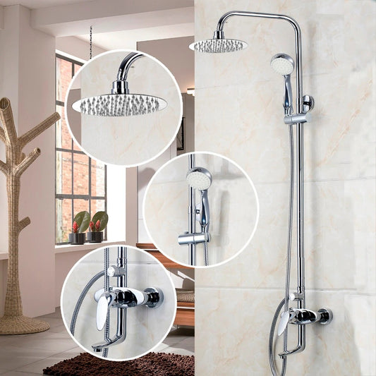 Wall Mounted LED Bathroom Rain Chrome Shower Set