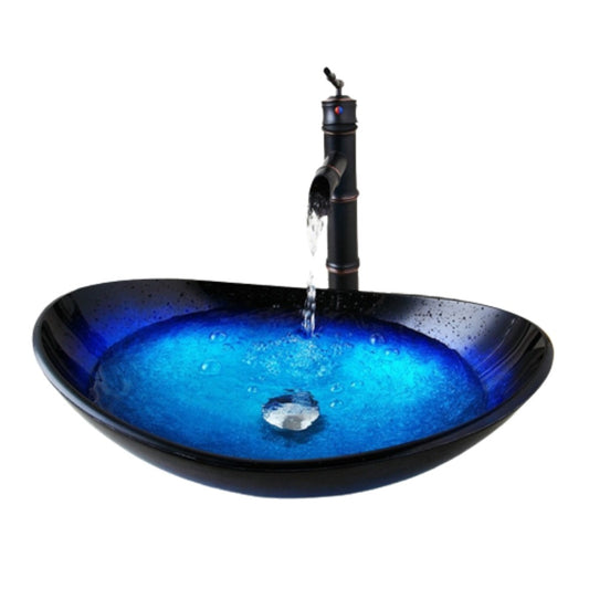 Blue Tempered Glass Basin Sink Waterfall Faucet Set