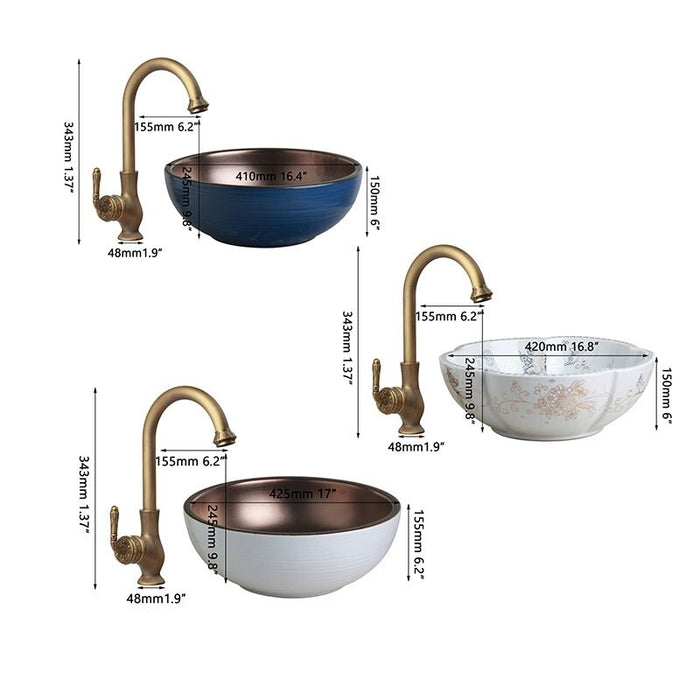 Art Design Ceramic Vessel Bathroom Sink Set