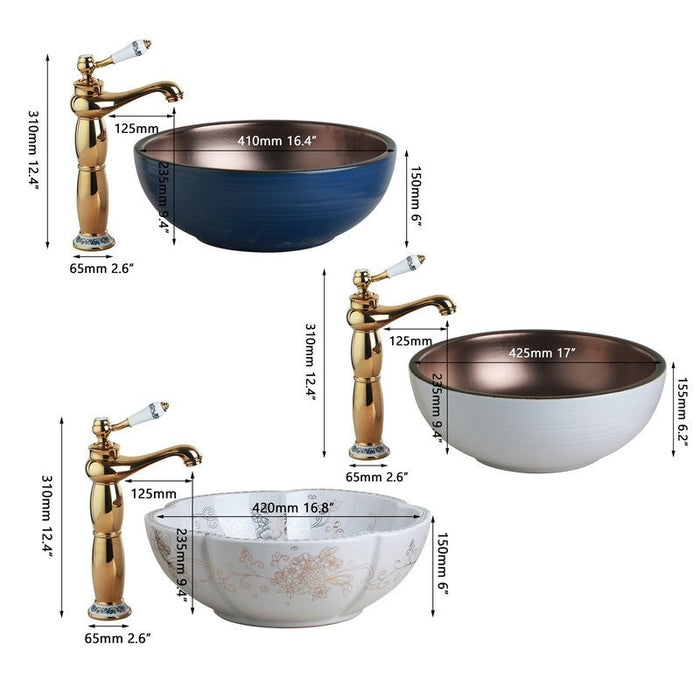 Ceramic Art Design Vessel Bathroom Sink Set