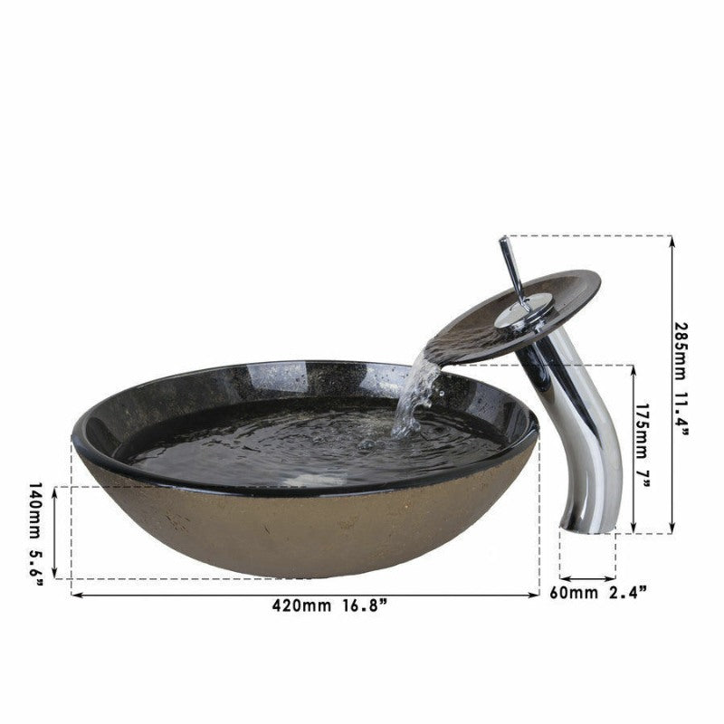 Black Round Hand Painting Glass Sink Set