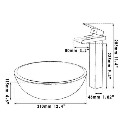 Tempered Glass Round Bathroom Sink Set