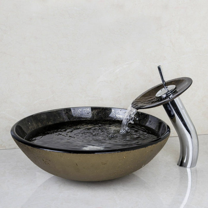 Black Round Hand Painting Glass Sink Set
