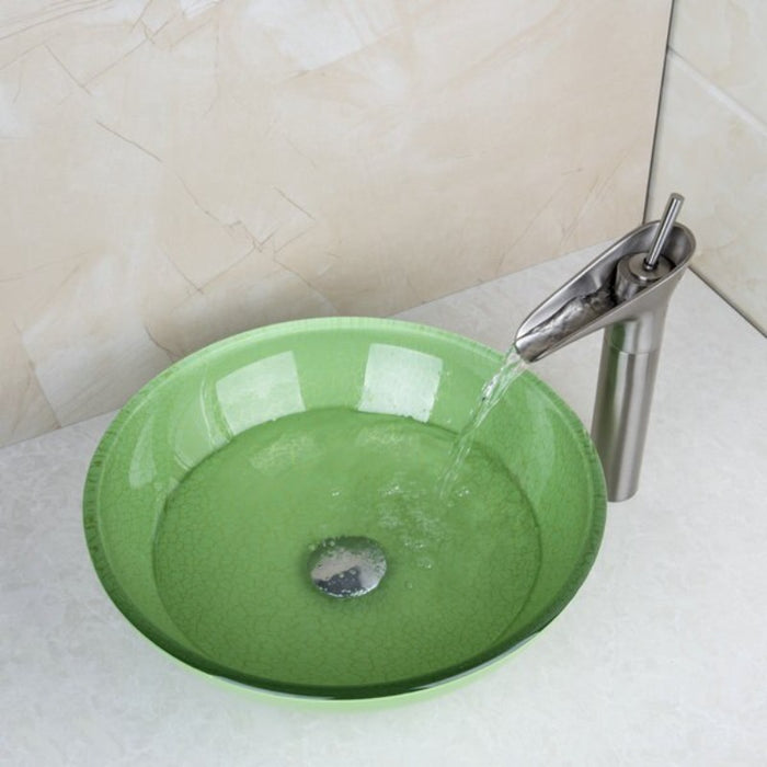 Green Color Bathroom Glass Sink Set