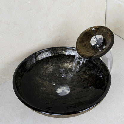 Black Round Hand Painting Glass Sink Set