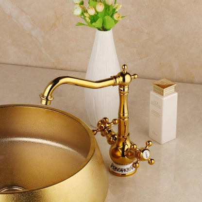 Golden Plated Ceramic Bathroom Basin Set