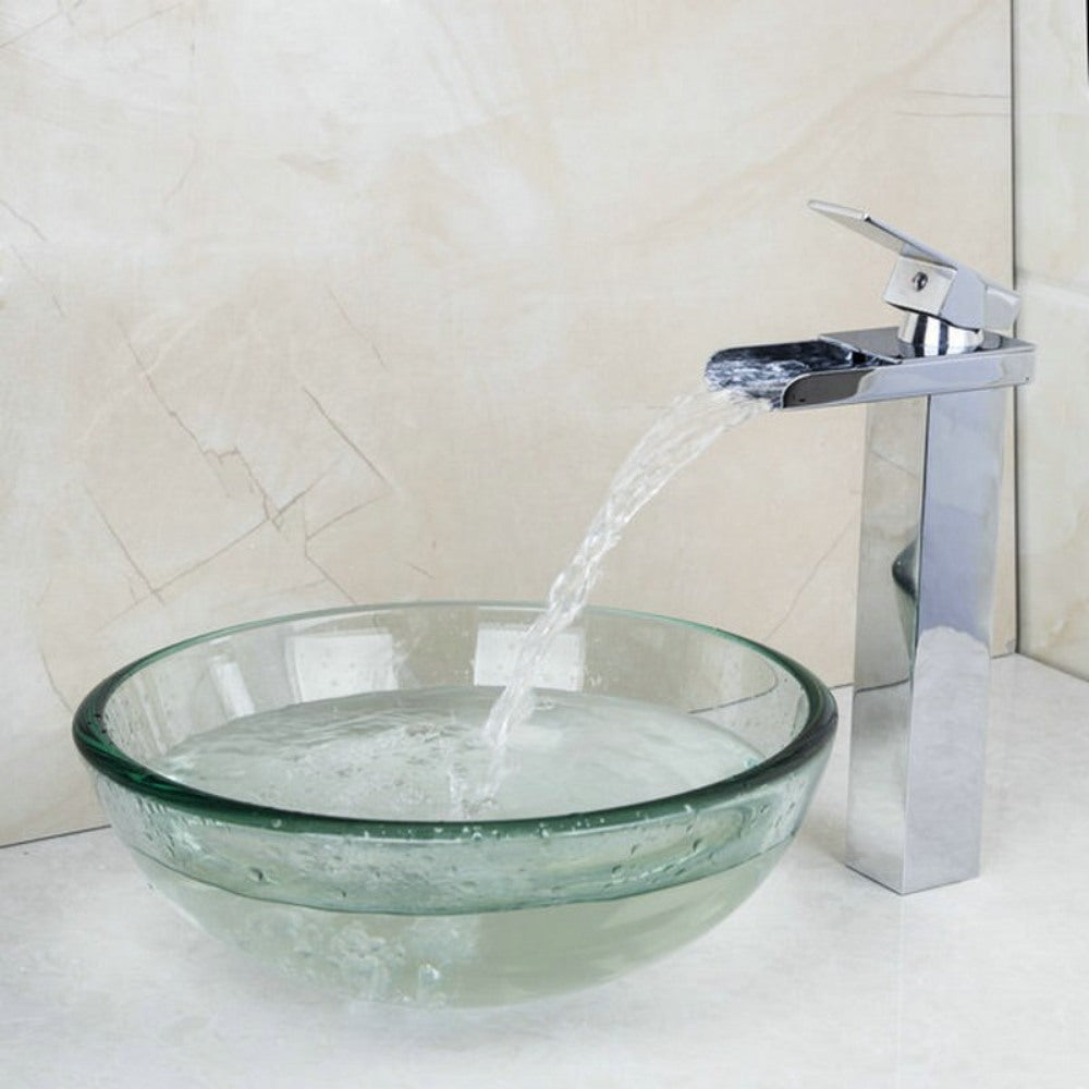 Tempered Glass Round Bathroom Sink Set