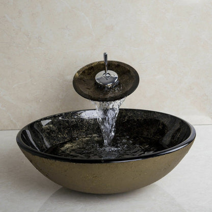 Black Round Hand Painting Glass Sink Set