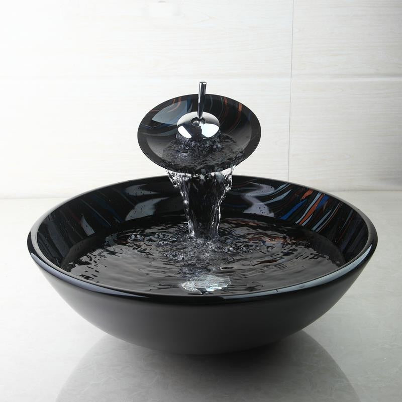 Modern Tempered Glass Basin Bowl Sink Set