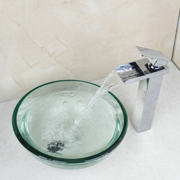 Tempered Glass Round Bathroom Sink Set