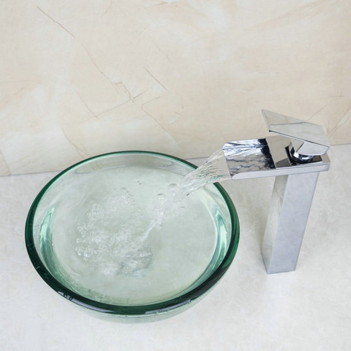 Tempered Glass Round Bathroom Sink Set