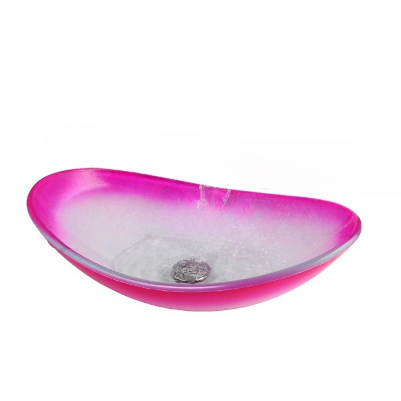 Pink Artistic Tempered Glass Countertop Basin Faucet Set