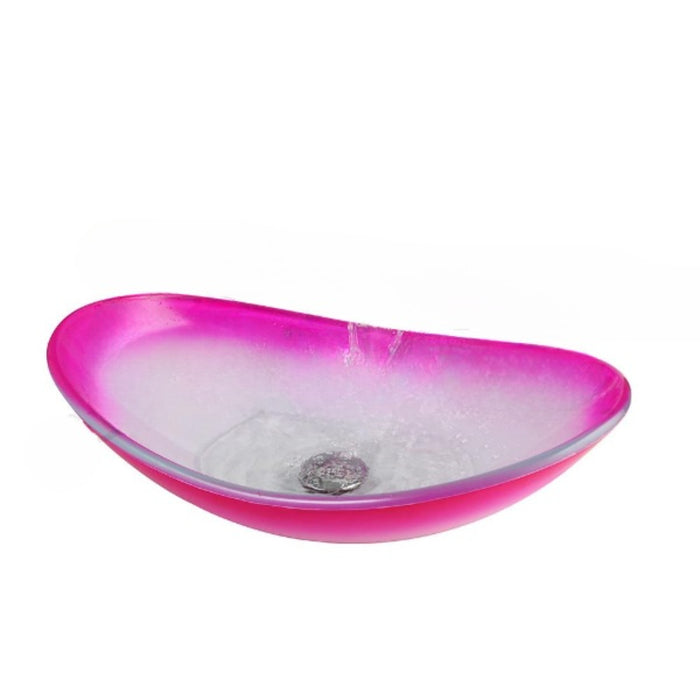 Pink Artistic Tempered Glass Countertop Basin Faucet Set