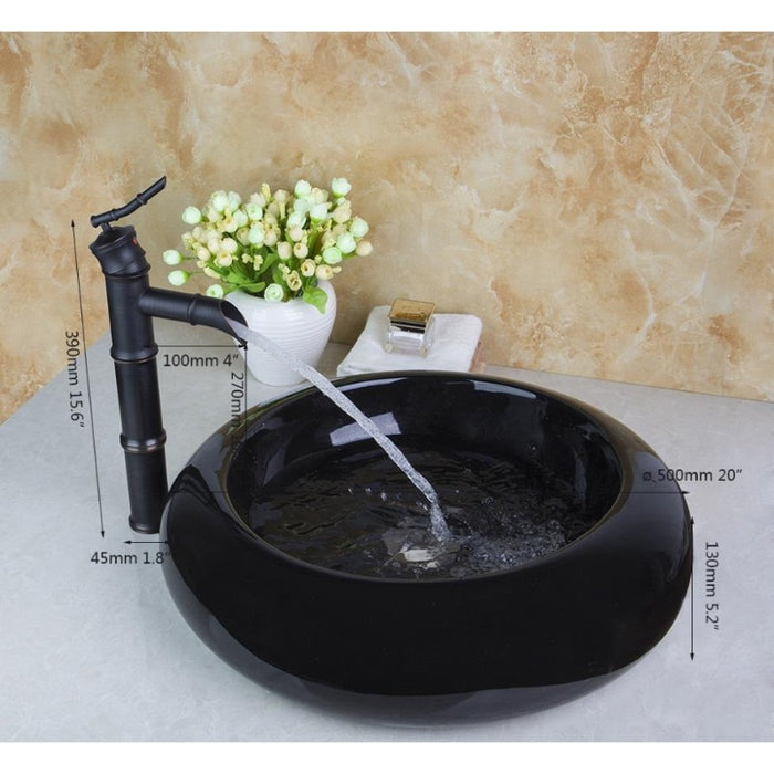 Round Black Ceramic Wash Artistic Sink Set