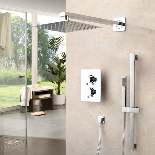 Chrome Polished Square Shaped Rainfall Shower Set