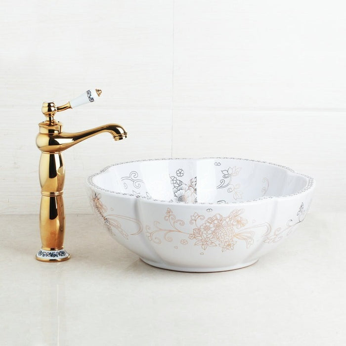 Ceramic Art Design Vessel Bathroom Sink Set