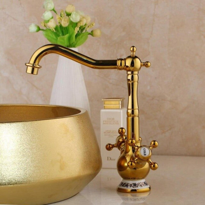 Golden Plated Ceramic Bathroom Basin Set