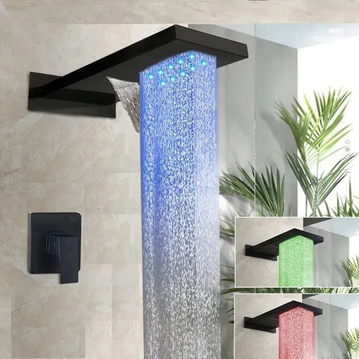 Black Wall Mounted Rainfall LED Shower Set