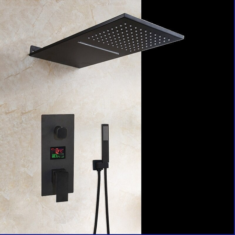 Black Wall Mounted Rainfall LED Shower Set