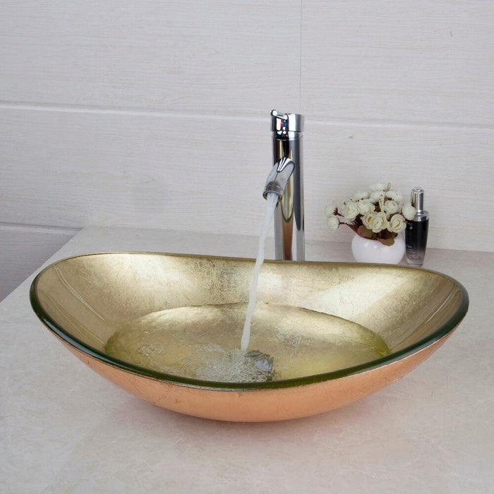 Yellow Hand Painted Sink And Faucet Set